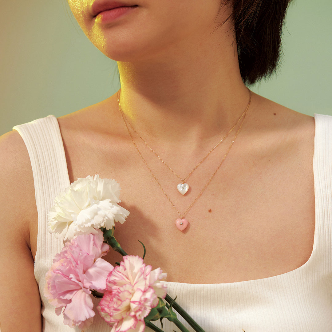 DOLLY | Mother of Pearl & Diamond Reversible Heart Necklace Necklaces AURELIE GI 