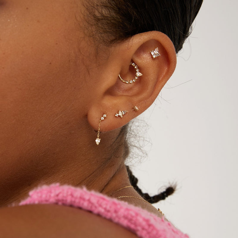 AURORA | Pear, Baguette and Round White Sapphire Threadless Flatback Earring