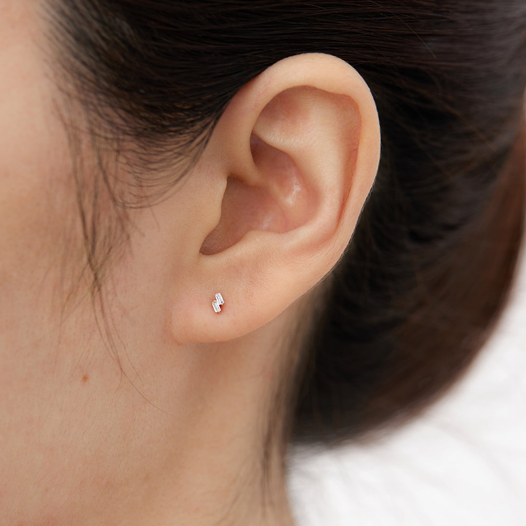 Devon | Baguette Duo White Sapphire Stud Earrings AURELIE GI 