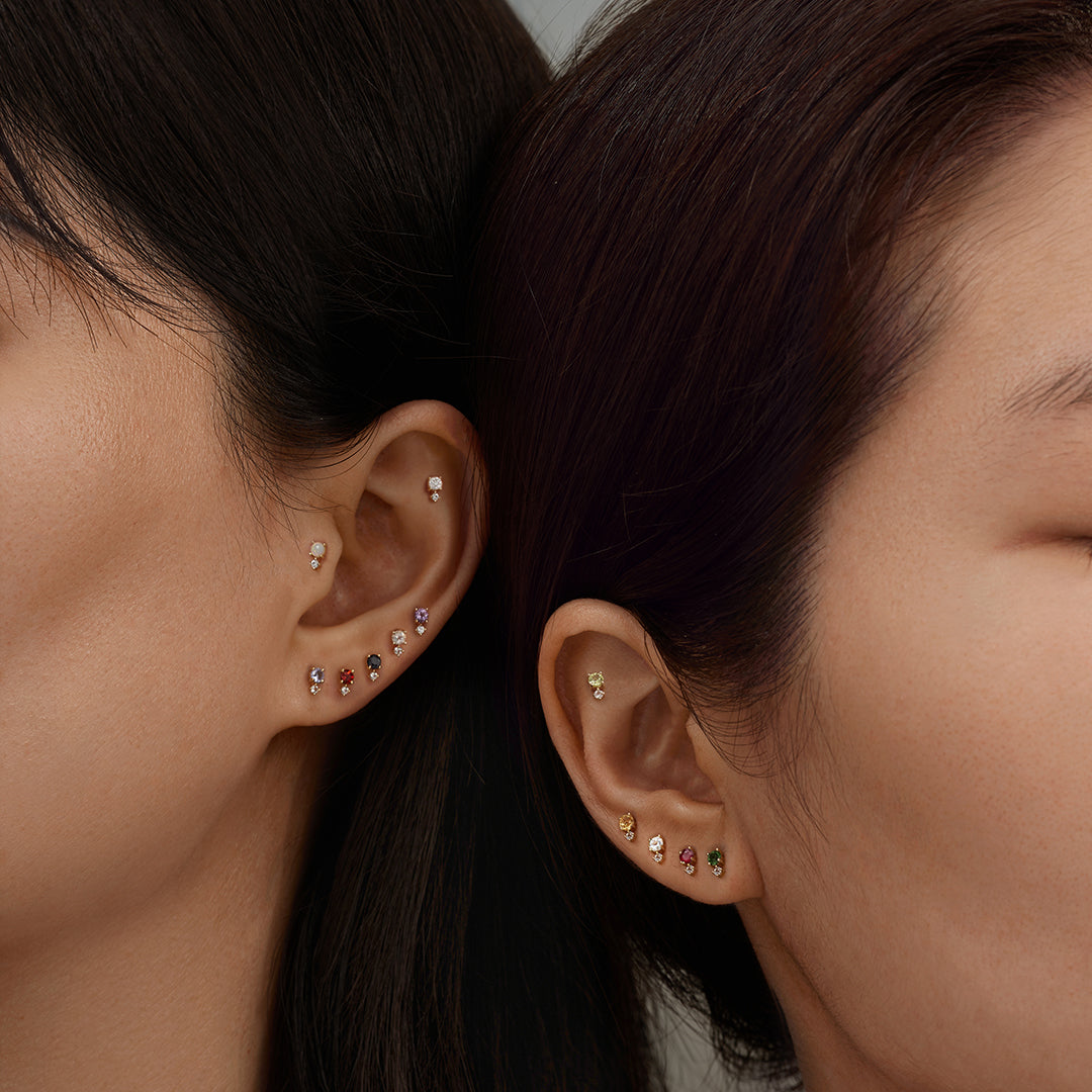 July Birthstone | Ruby and White Sappphire Threadless Flatback Earring