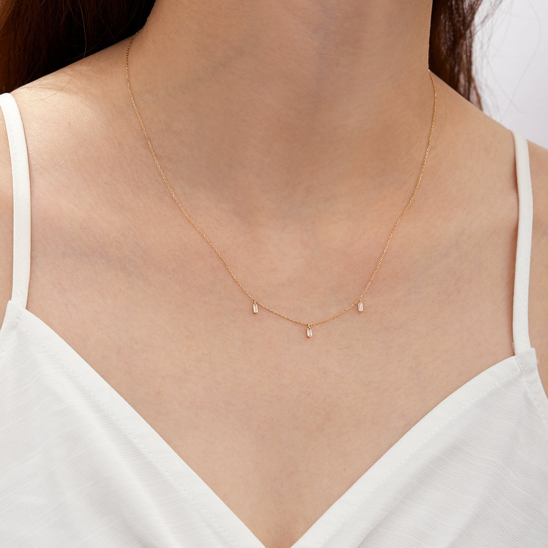 Marina | Floating Triple Baguette White Sapphire Necklace Necklaces AURELIE GI 