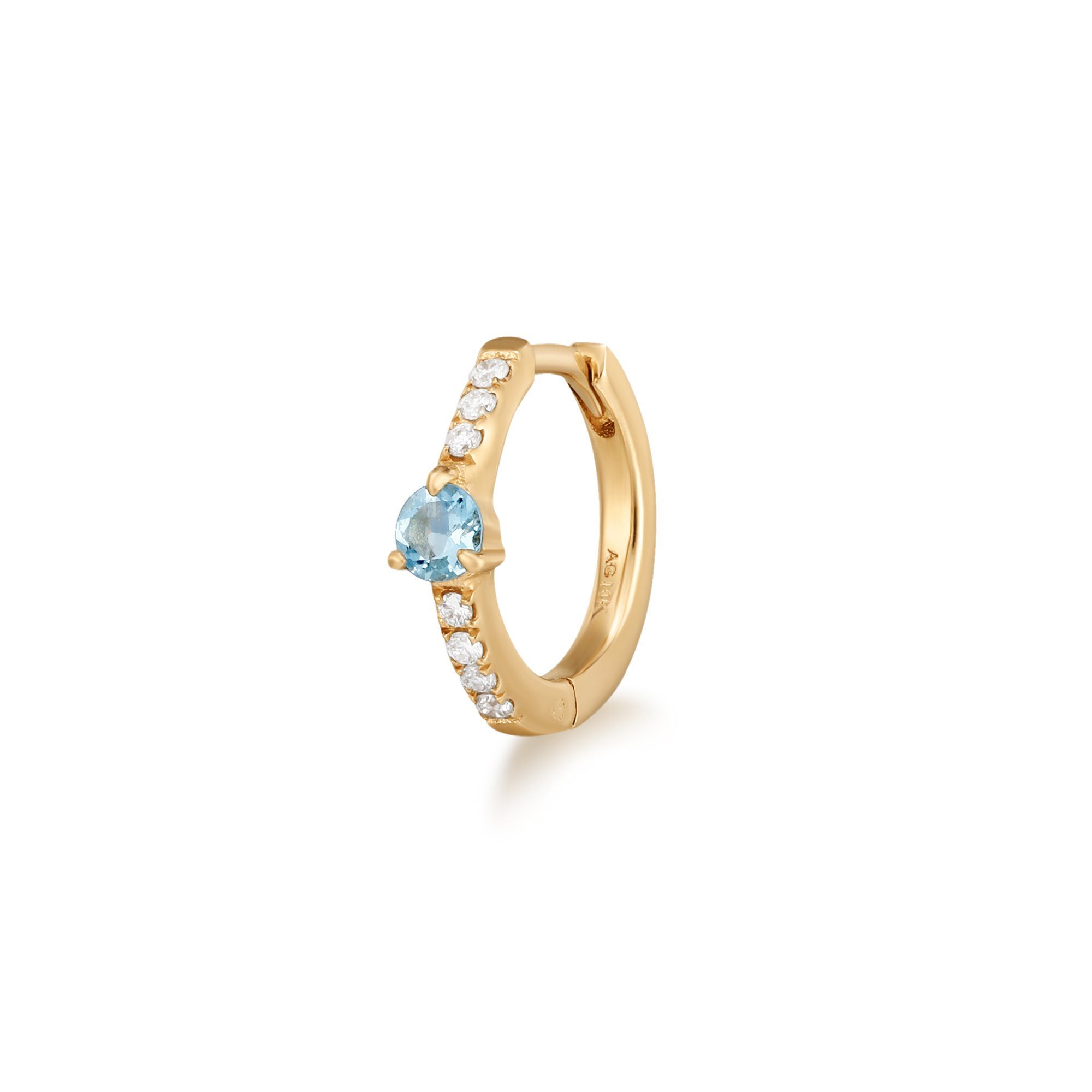 BRENNA | Diamond and Aquamarine Single Huggie Hoop Hoops & Huggies AURELIE GI 