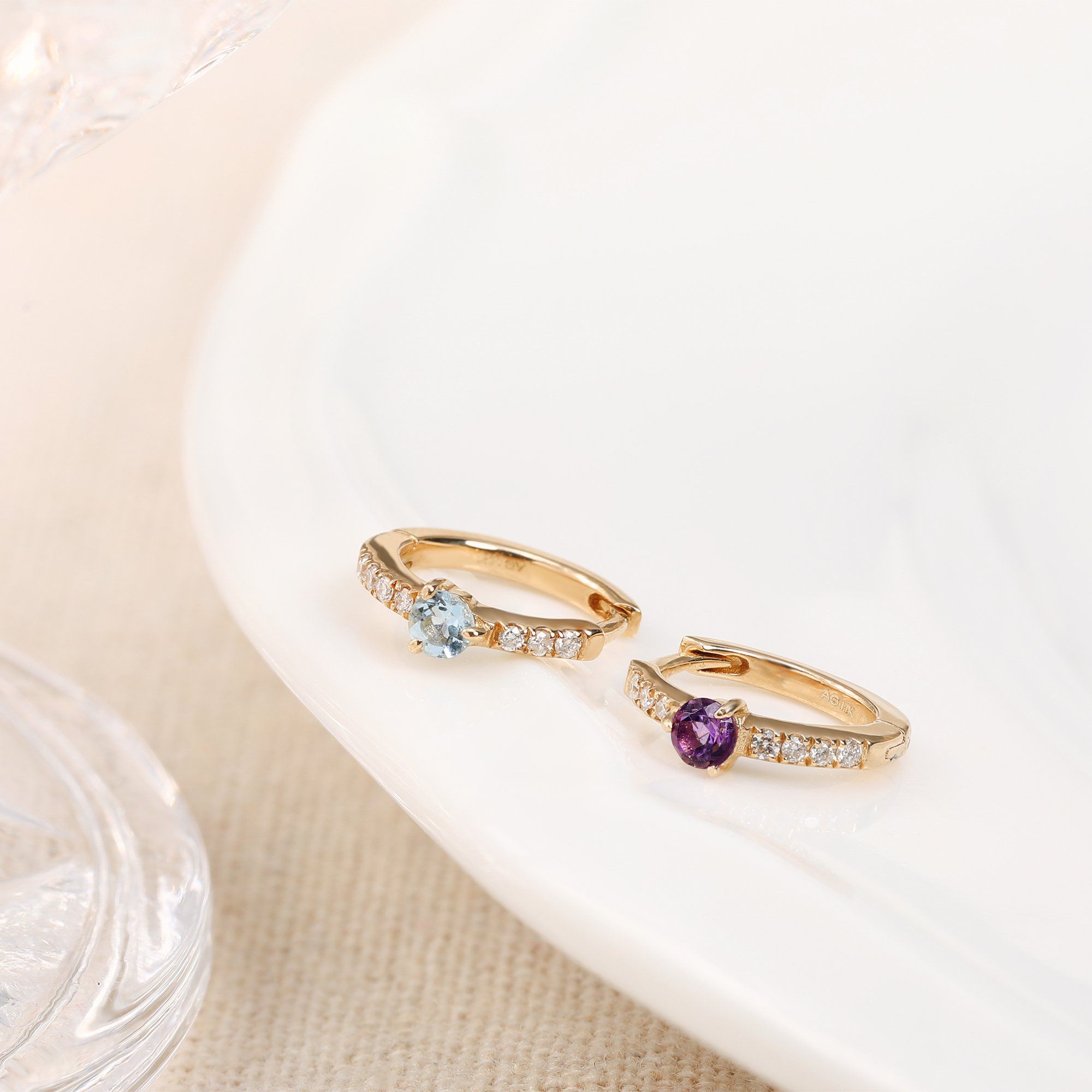 BRENNA | Diamond and Aquamarine Single Huggie Hoop Hoops & Huggies AURELIE GI 