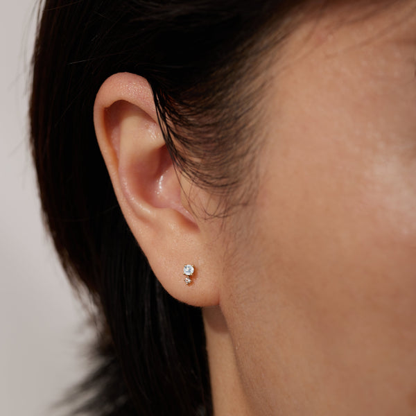 MARCH | Aquamarine and White Sapphire Single Earring Studs AURELIE GI 