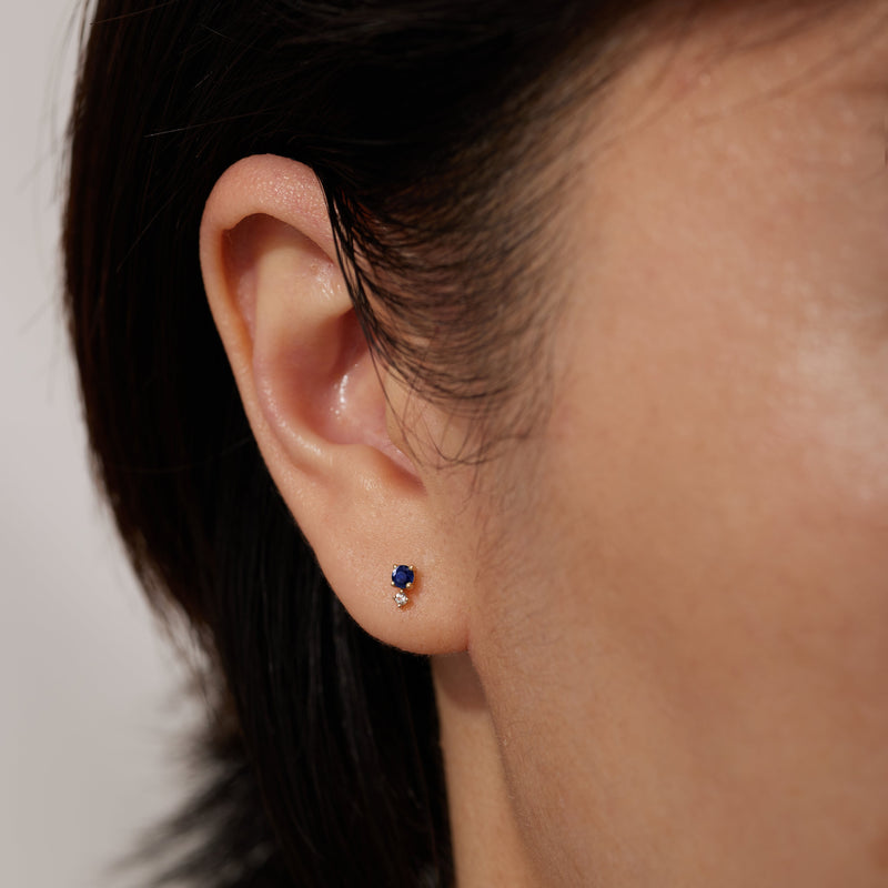 SEPTEMBER | Blue and White Sapphire Single Earring Studs AURELIE GI 