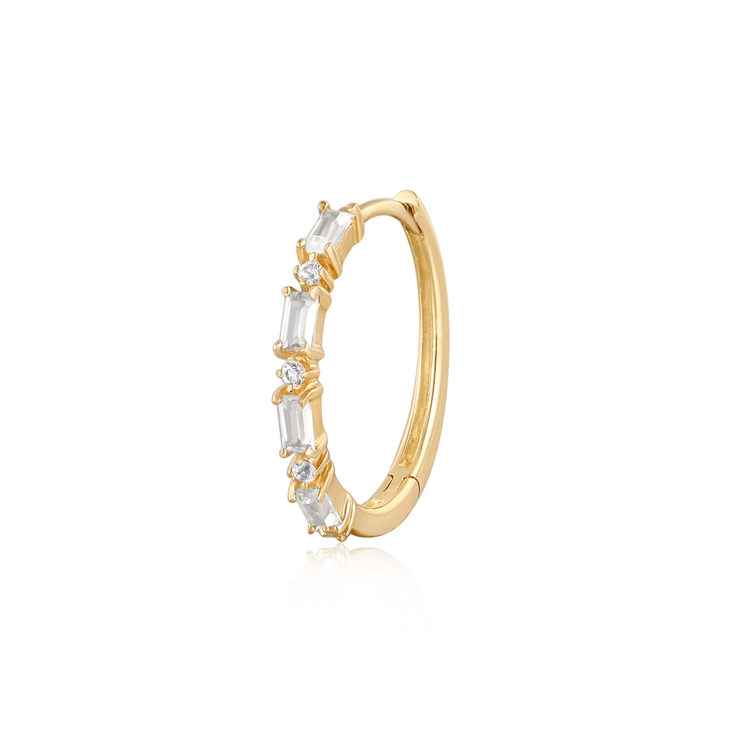 Delaney | Baguette and Round White Sapphire Hoop Hoops & Huggies AURELIE GI Plain Gold Single 