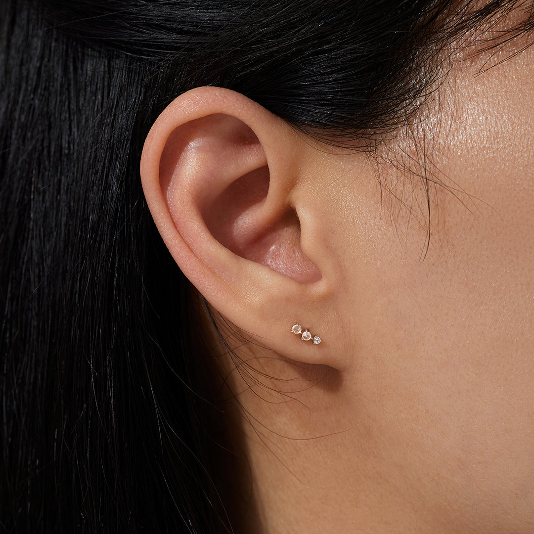 CLARA | Rose Cut Triple White Sapphire Stud Earring Earrings AURELIE GI 