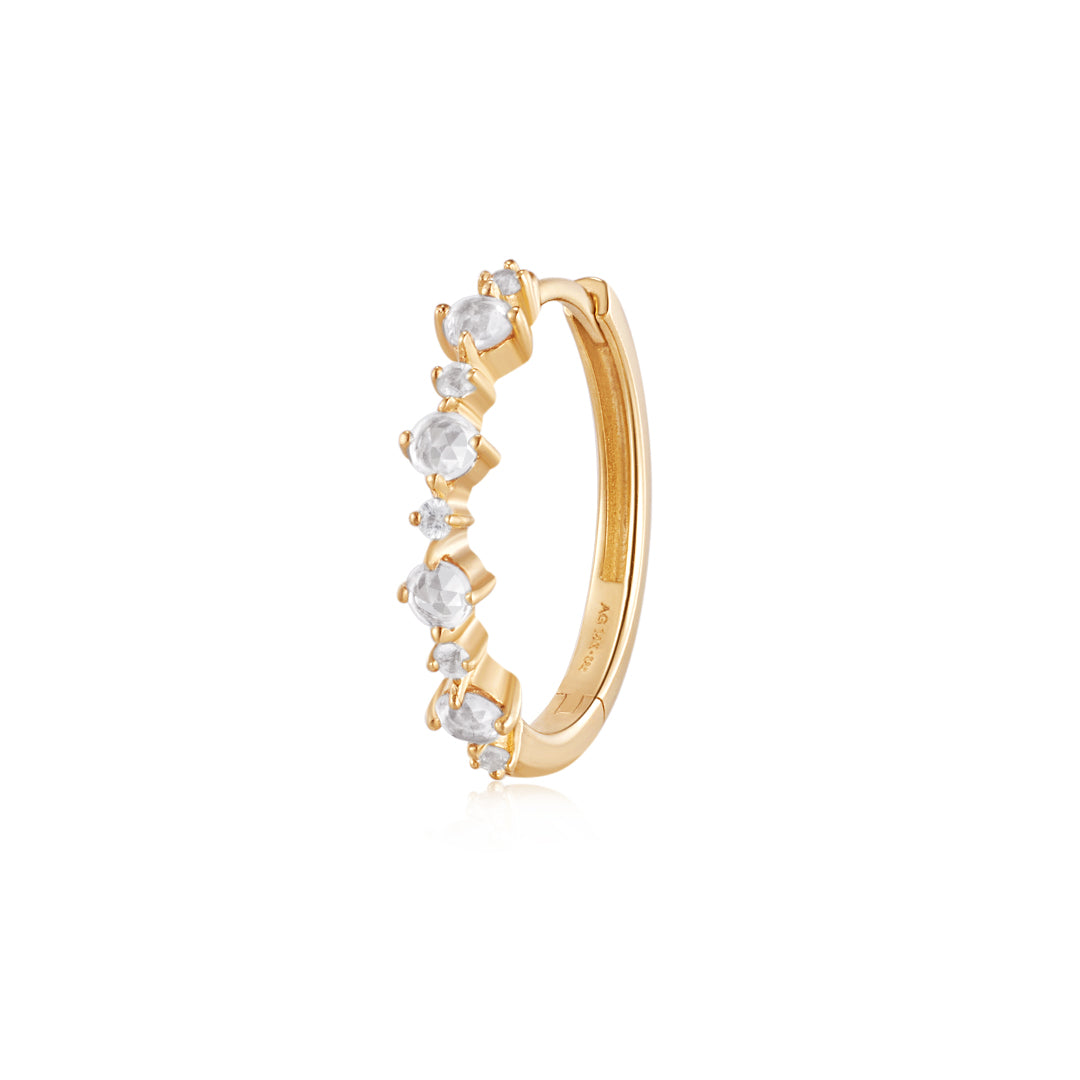 Audrey | Rose Cut White Sapphire Single Huggie Hoop Earrings AURELIE GI Yellow Gold Single 