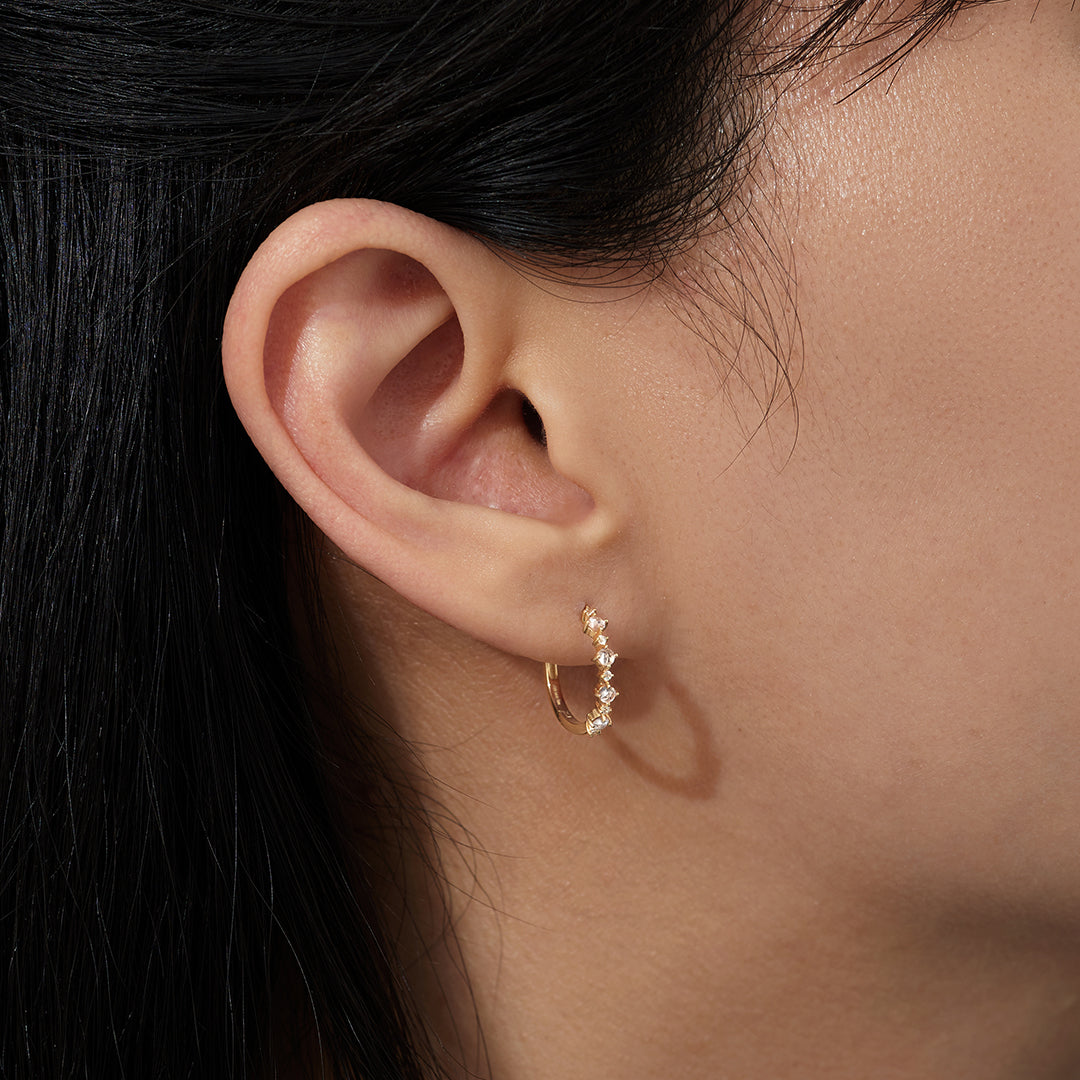 Audrey | Rose Cut White Sapphire Single Huggie Hoop Earrings AURELIE GI 