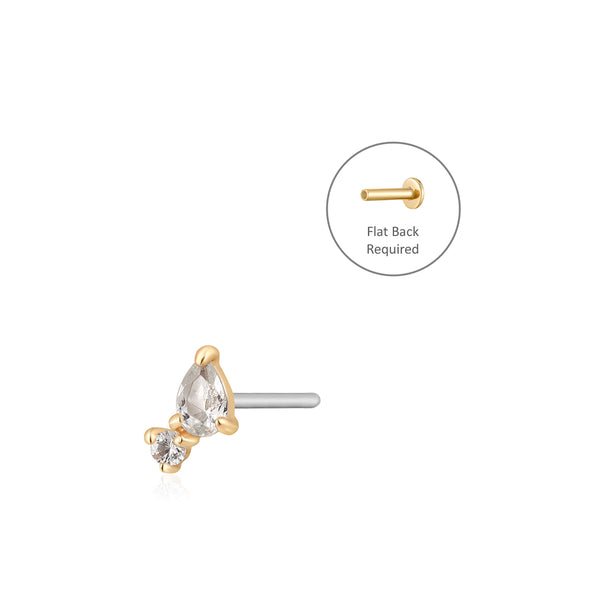 THEA | Pear and Round White Sapphire Threadless Flatback Earring