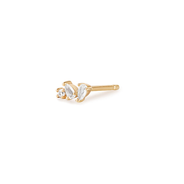 CAMI | Pear and Round White Sapphire Stud Earring Earrings AURELIE GI Yellow Gold Single 