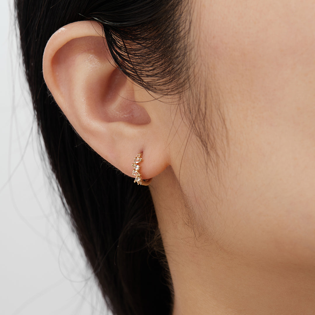 LEIGH | Pear and Round White Sapphire Huggie Hoop Earrings AURELIE GI 