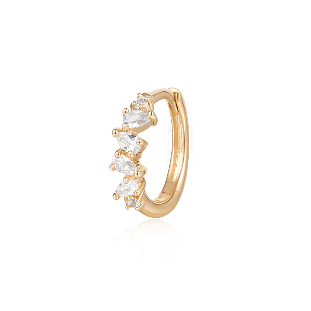 LEIGH | Pear and Round White Sapphire Huggie Hoop Earrings AURELIE GI Yellow Gold Single 