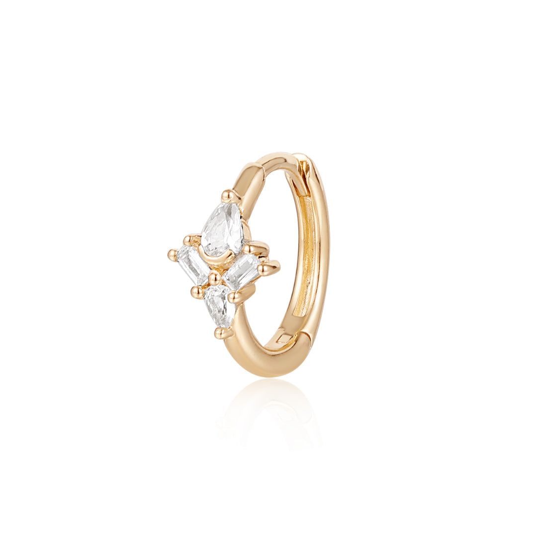 AURORA | Pear and Baguette White Sapphire Huggie Hoop Earrings AURELIE GI Yellow Gold Single 