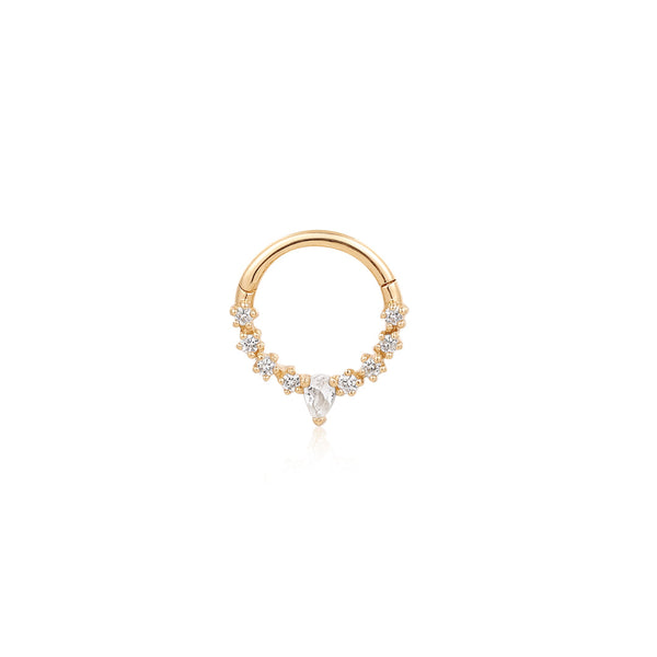 KALENA | Pear and Round White Sapphire Clicker Hoop Earrings AURELIE GI Yellow Gold Single 