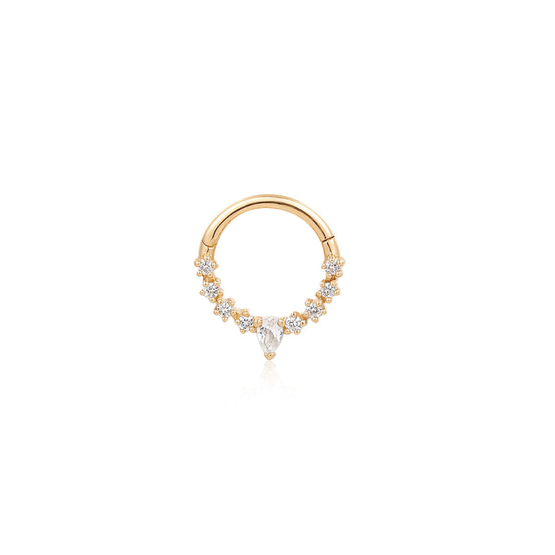 KALENA | Pear and Round White Sapphire Clicker Hoop Earrings AURELIE GI Yellow Gold Single 