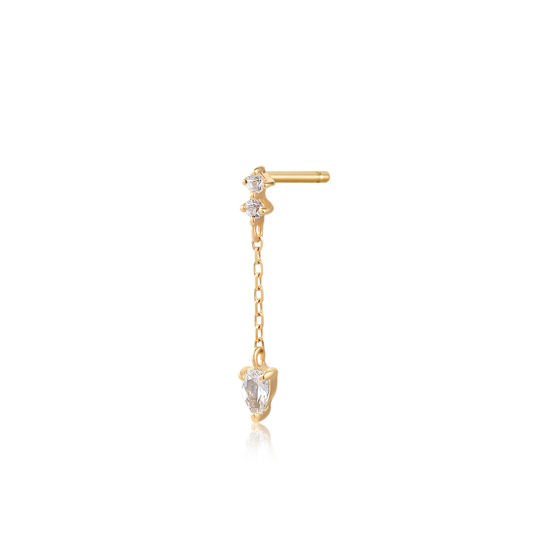 DEWDROP | Pear and Round White Sapphire Drop Stud Earring Earrings AURELIE GI Yellow Gold Single 