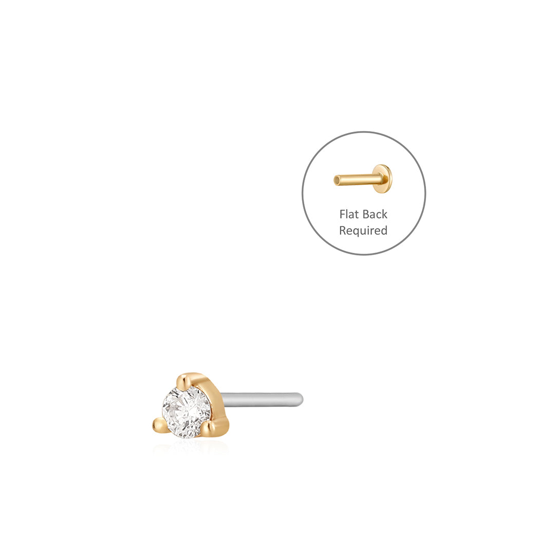 aurelie gi 14k gold Single Diamond Mini Threadless Flatback Earring
