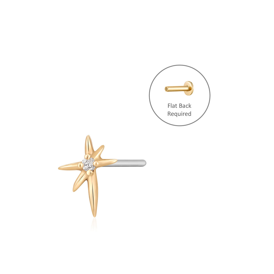 aurelie gi 14k gold Single Diamond Starburst Threadless Flatback Earring