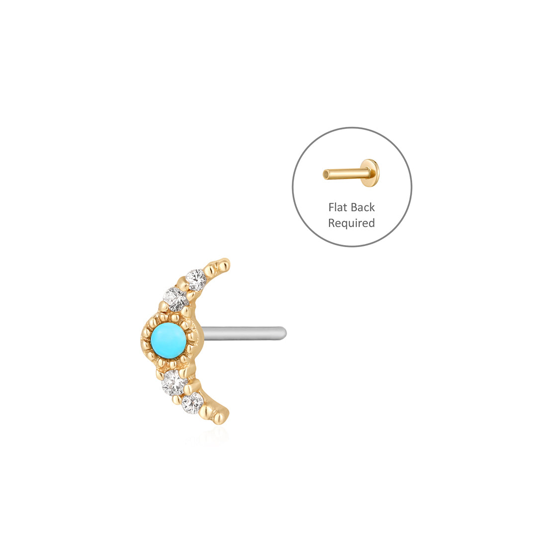 aurelie gi 14k gold Turquoise & White Sapphire Crescent Moon Threadless Flatback Earring