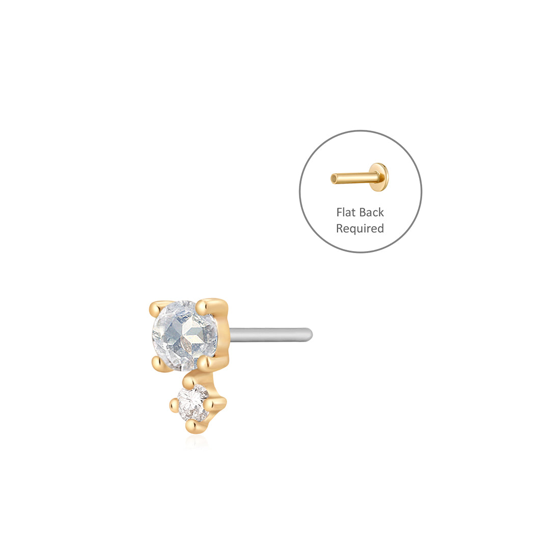 March Birthstone | Aquamarine and White Sapphire Threadless Flatback Earring