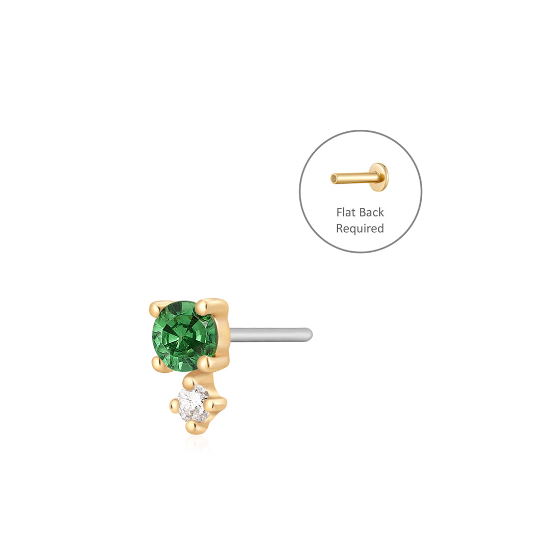May Birthstone | Green Tsavorite and White Sapphire Threadless Flatback Earring