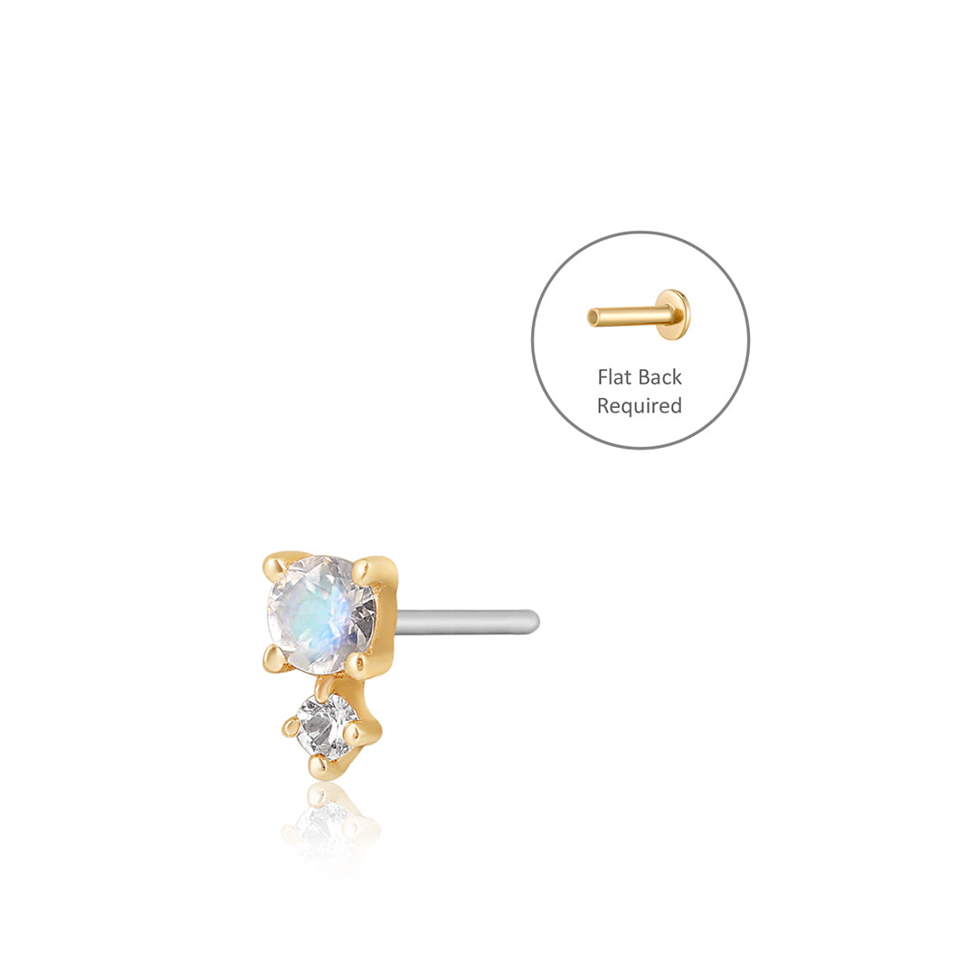 June Birthstone Moonstone and White Sapphire Threadless Flatback Ear