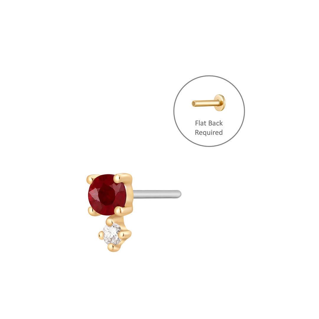July Birthstone | Ruby and White Sappphire Threadless Flatback Earring