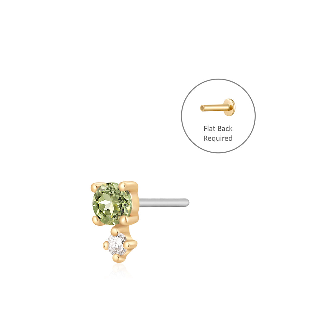 aurelie gi 14k gold August Birthstone | Peridot and White Sapphire Threadless Flatback Earring
