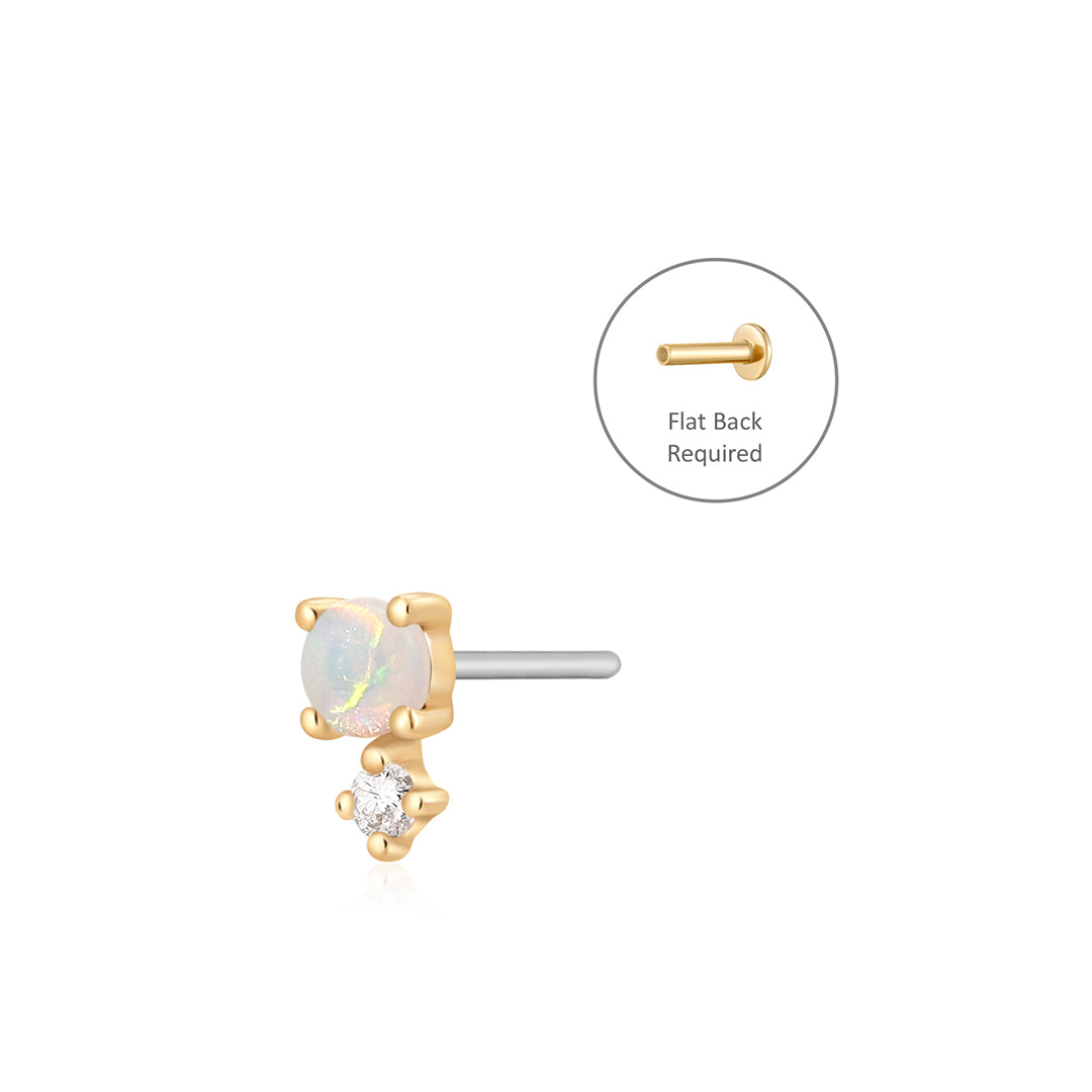 October Birthstone | Opal and White Sapphire Threadless Flatback Earring