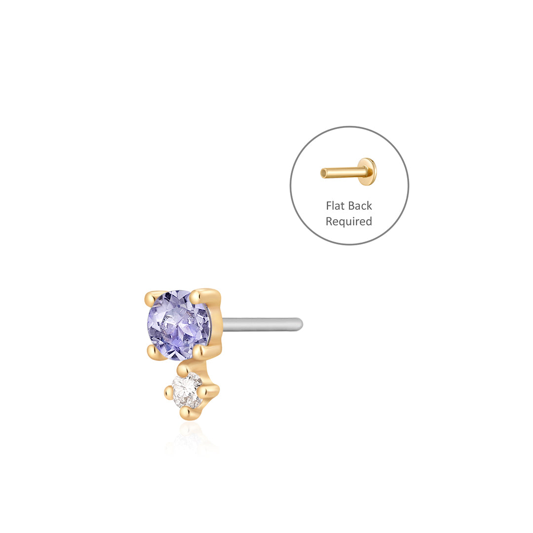 December Birthstone | Tanzanite and White Sapphire Threadless Flatback Earring