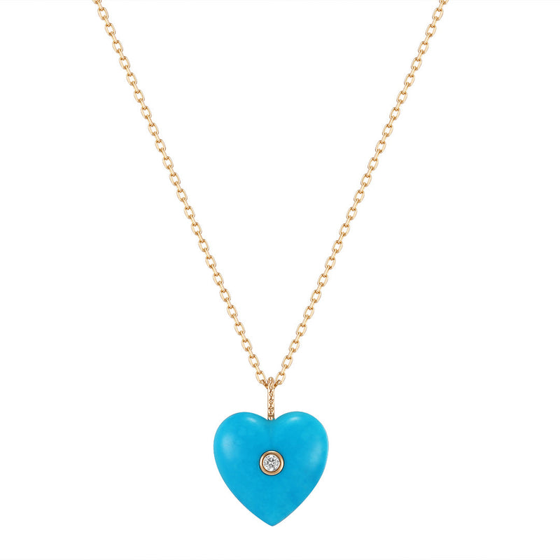 NEELA | Turquoise & Diamond Puffed Heart Necklace Necklaces AURELIE GI Yellow Gold 