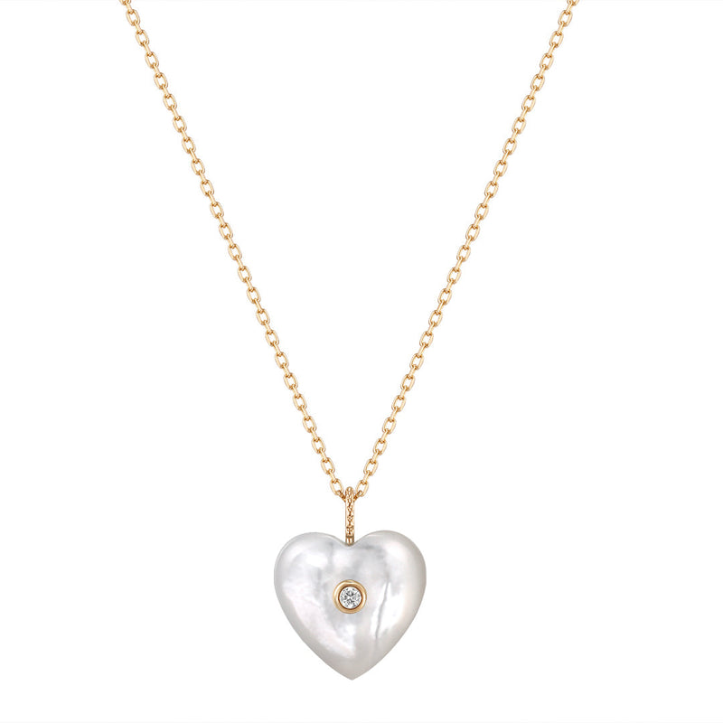 DOLLY| Mother of Pearl & Diamond Reversible Heart Necklace Necklaces AURELIE GI Yellow Gold 