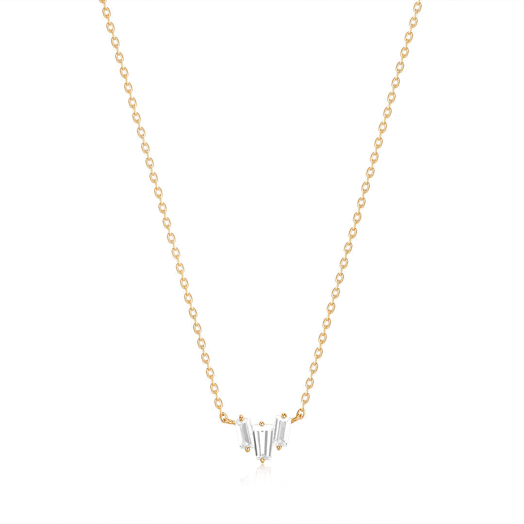 Jaci | Baguette White Sapphire Necklace Necklaces AURELIE GI Plain Gold 