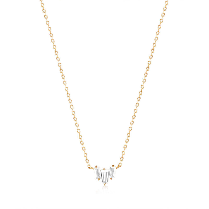 Jaci | Baguette White Sapphire Necklace Necklaces AURELIE GI Plain Gold 