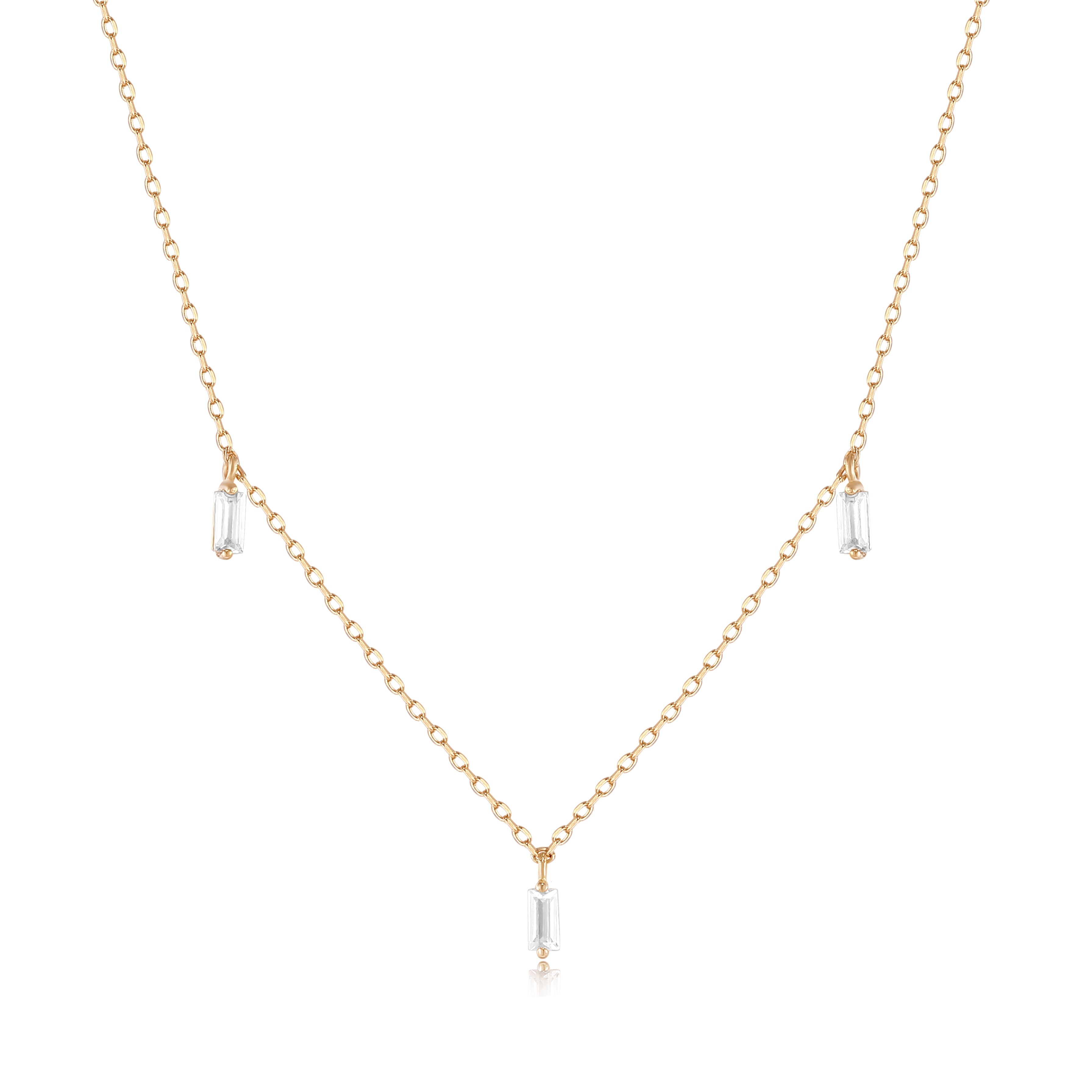 Marina | Floating Triple Baguette White Sapphire Necklace Necklaces AURELIE GI Plain Gold 