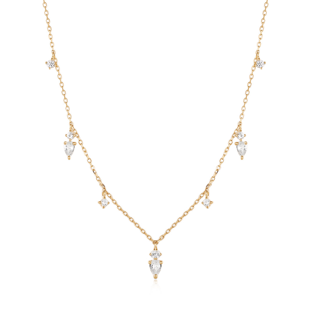 MEADOW | Pear and Round White Sapphire Drop Necklace Necklaces AURELIE GI Yellow Gold 