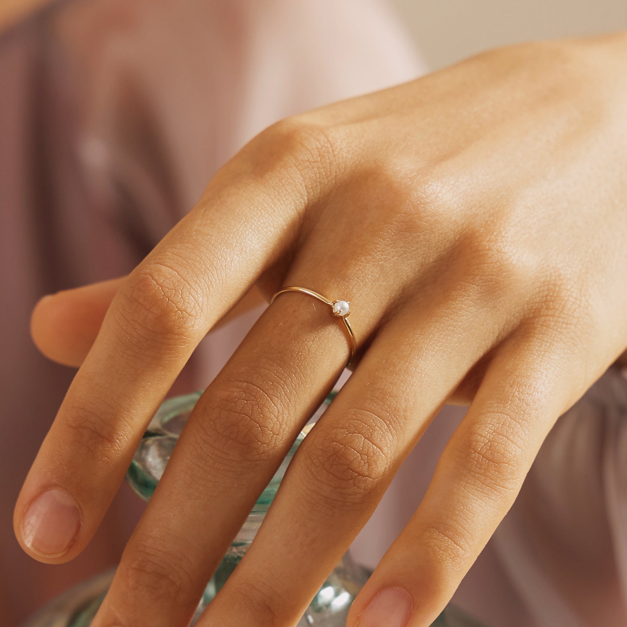 FANTASIA | White Pearl Stacker Ring Rings AURELIE GI 
