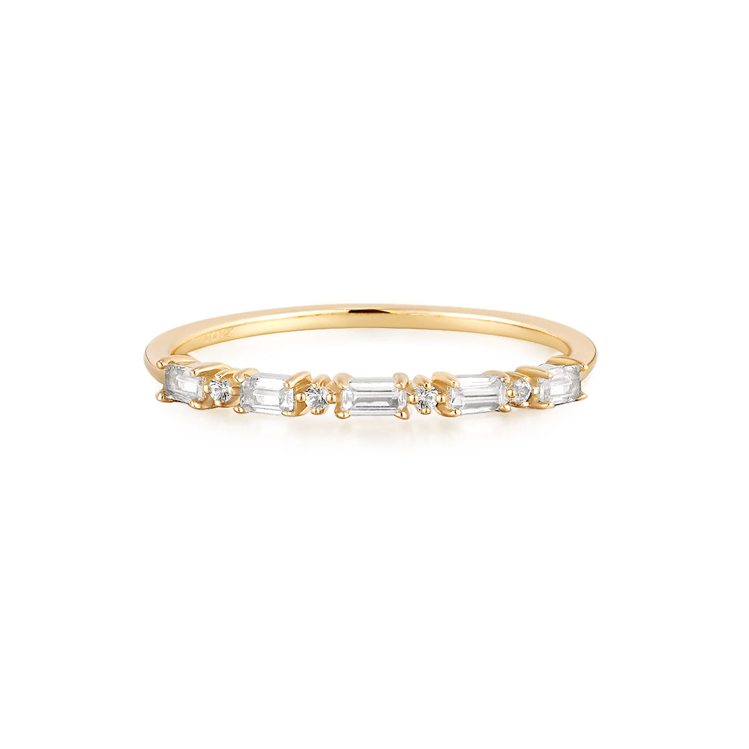 Luna | Baguette and Round White Sapphire Band Ring Rings AURELIE GI #5 Plain Gold 