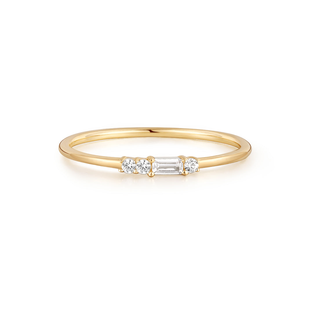 Selena | Baguette and Round White Sapphire Ring Rings AURELIE GI #5 Plain Gold 