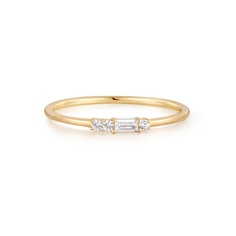 Selena | Baguette and Round White Sapphire Ring Rings AURELIE GI #5 Plain Gold 