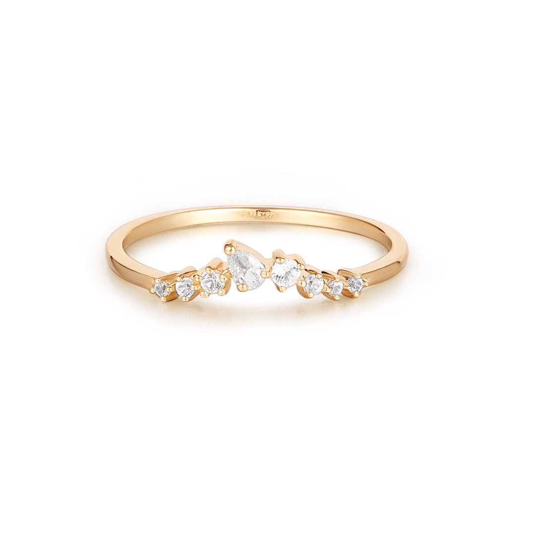 ADORA | Pear and Round White Sapphire Curved Ring Rings AURELIE GI Yellow Gold #5 