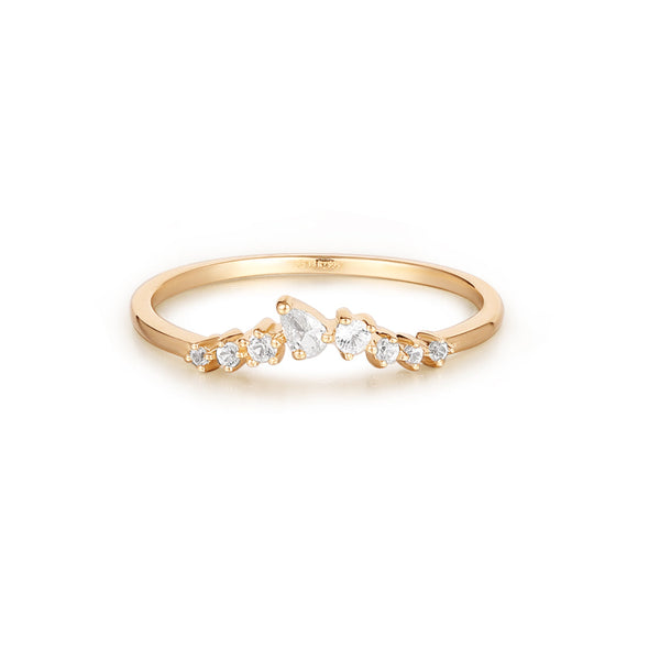 ADORA | Pear and Round White Sapphire Curved Ring Rings AURELIE GI Yellow Gold #5 