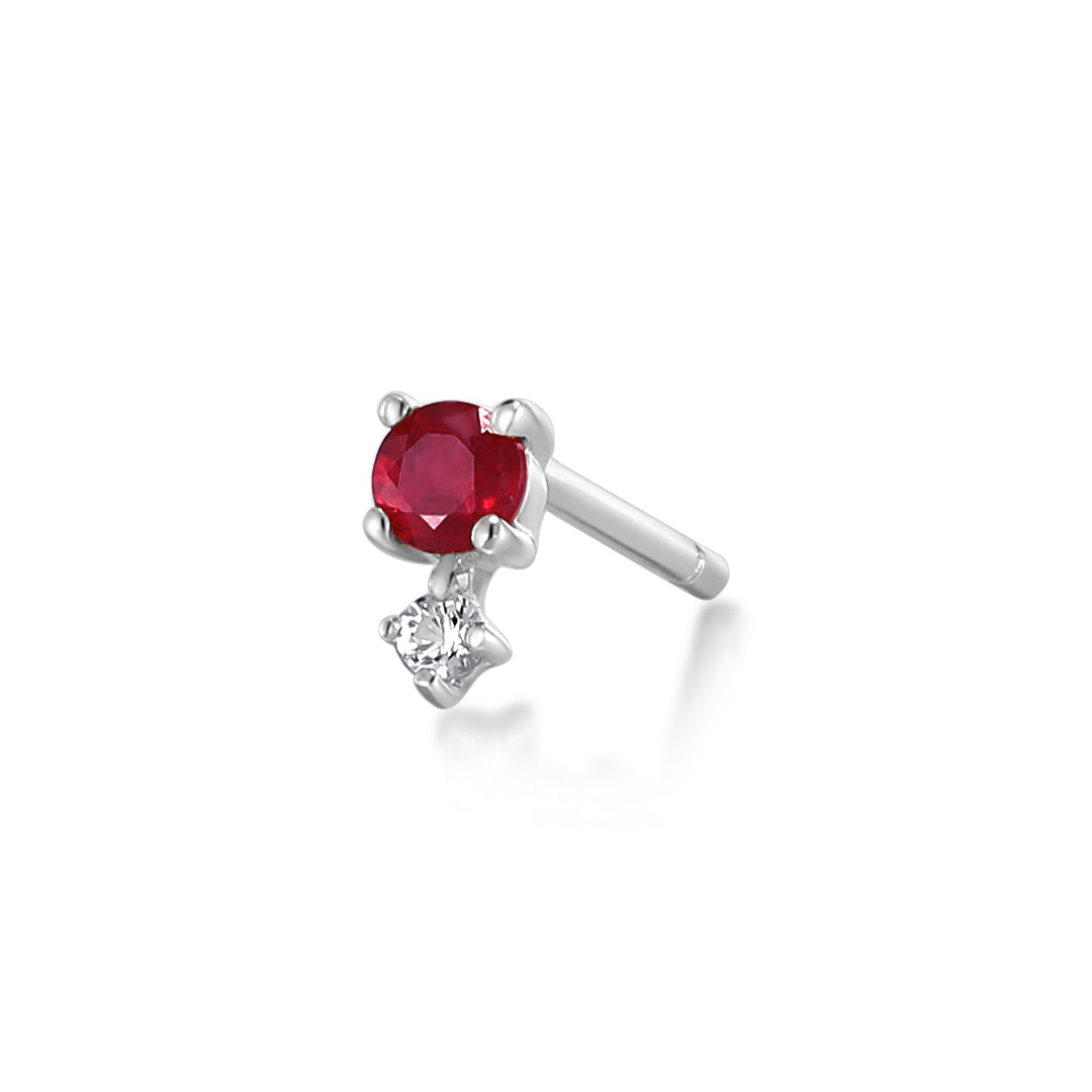 July Birthstone | Ruby and White Sappphire Stud Earring