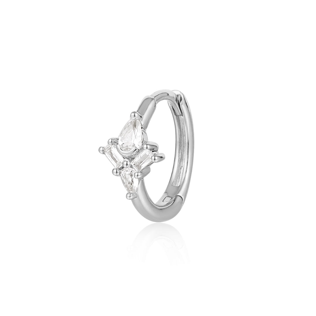 AURORA | Pear and Baguette White Sapphire Huggie Hoop Earrings AURELIE GI White Gold Single 