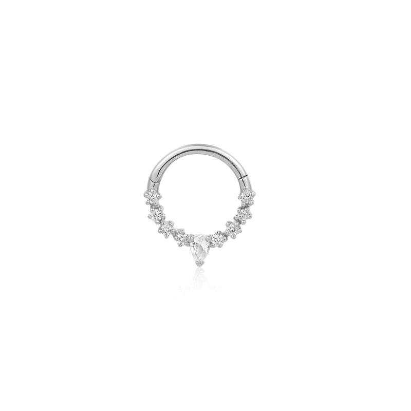 KALENA | Pear and Round White Sapphire Clicker Hoop Earrings AURELIE GI White Gold Single 