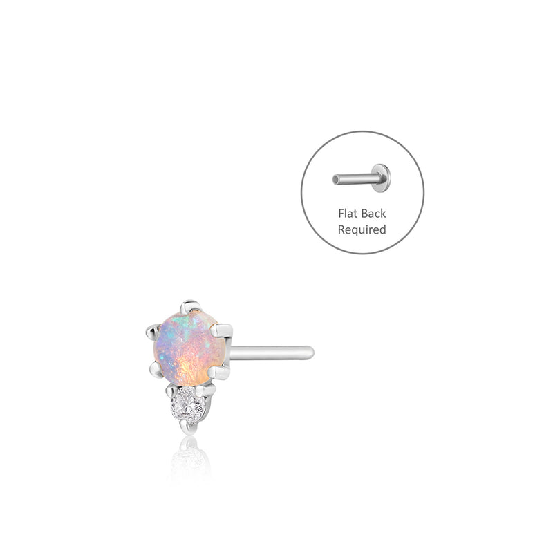 ZENA | Single Opal And Diamond Threadless Flatback Earring