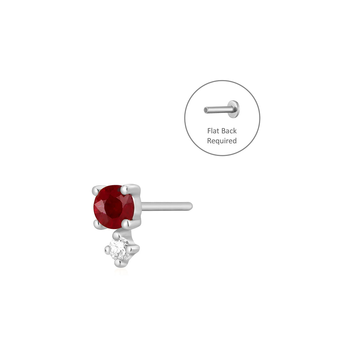 July Birthstone | Ruby and White Sappphire Threadless Flatback Earring