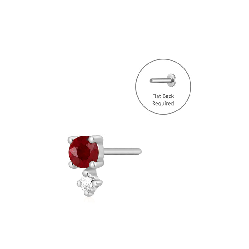 JULY | Ruby and White Sappphire Threadless Flatback Earring