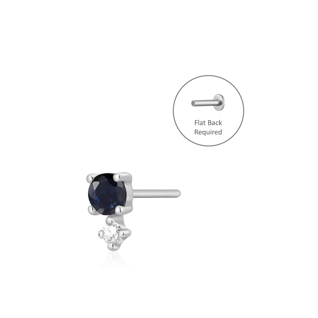September Birthstone | Blue and White Sapphire Threadless Flatback Earring